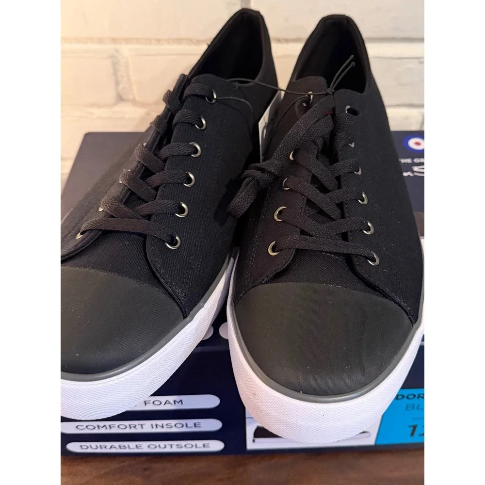 NWT Ben Sherman Mens Dorset Lo Black Canvas Sneakers Memory Foam •12• Streetwear